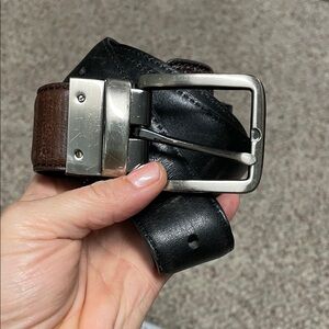 Men's reversible leather belt - Black and Brown with silver buckle